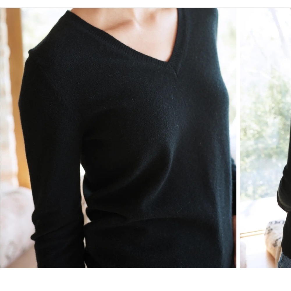 Quince Mongolian Cashmere V Neck Sweater black M/L